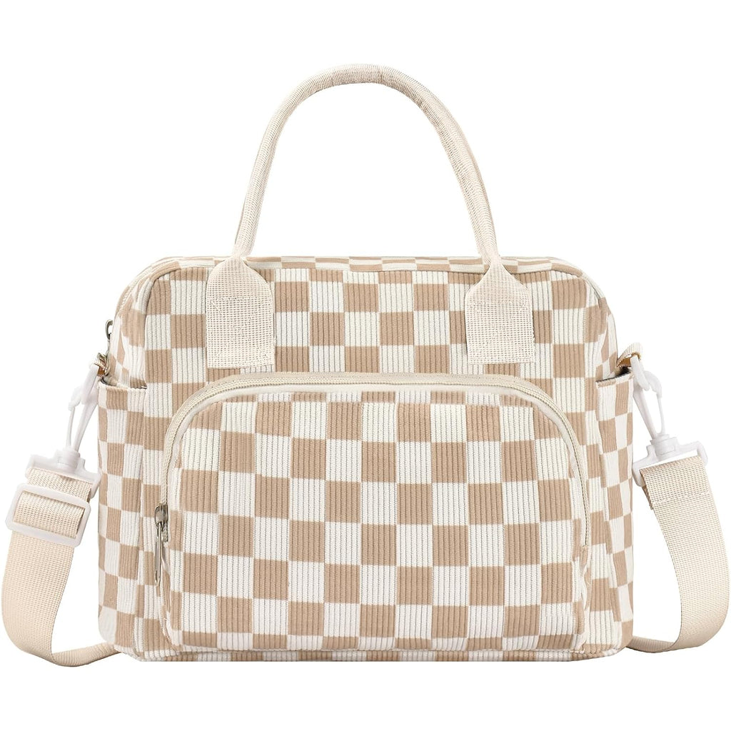 Lunch Bag Women Lunch Box For Women Adult Cute Insulated Lunch Bag Lager Cooler Lunch Tote Bags For Work Picnic (Beige-Brown Plaid)
