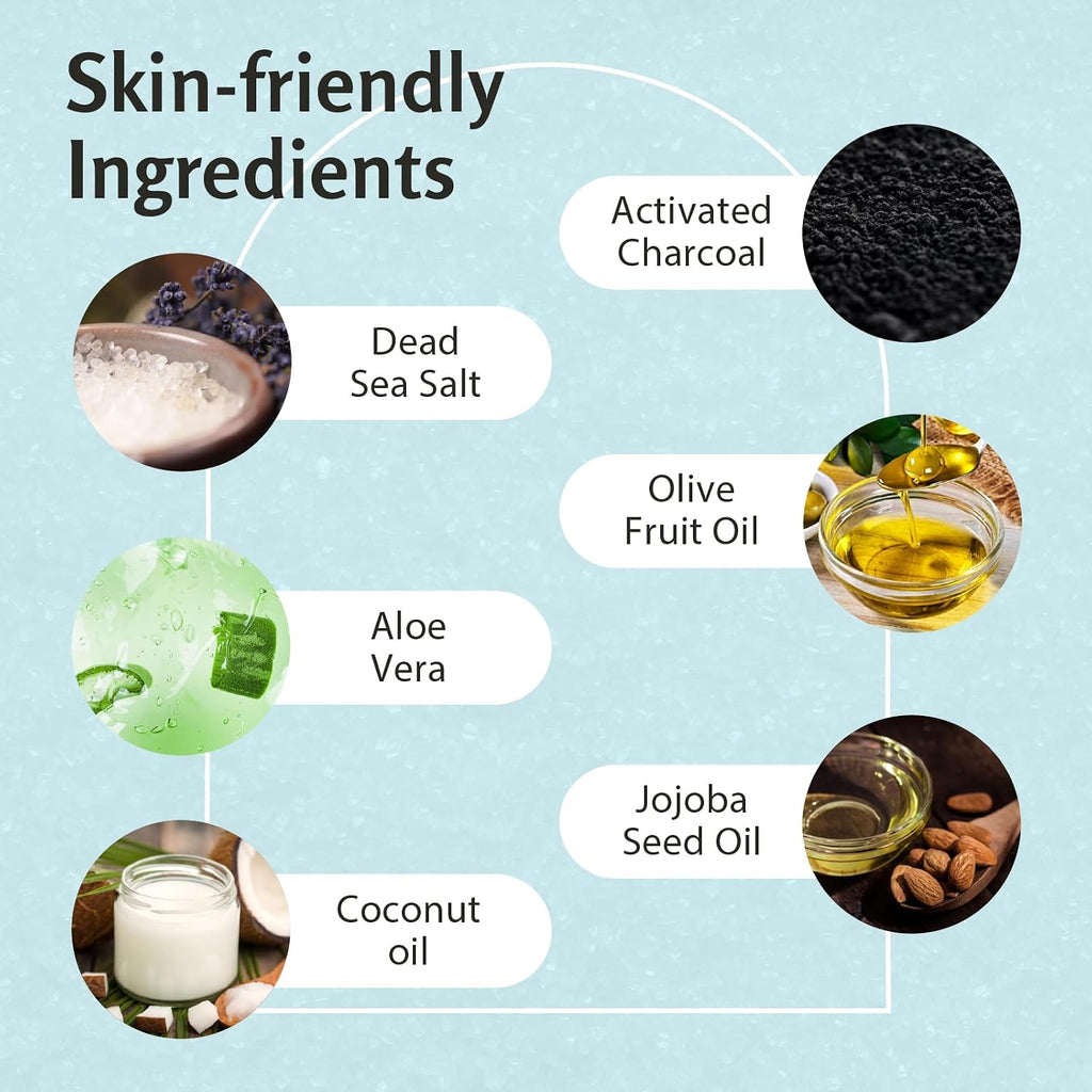 Exfoliating Charcoal Scrub With Collagen & Stem Cells – Salt Scrub For Body Toning, Cellulite, Armpit Detox, And Skin Smoothing For Face, Feet, And Body By M3