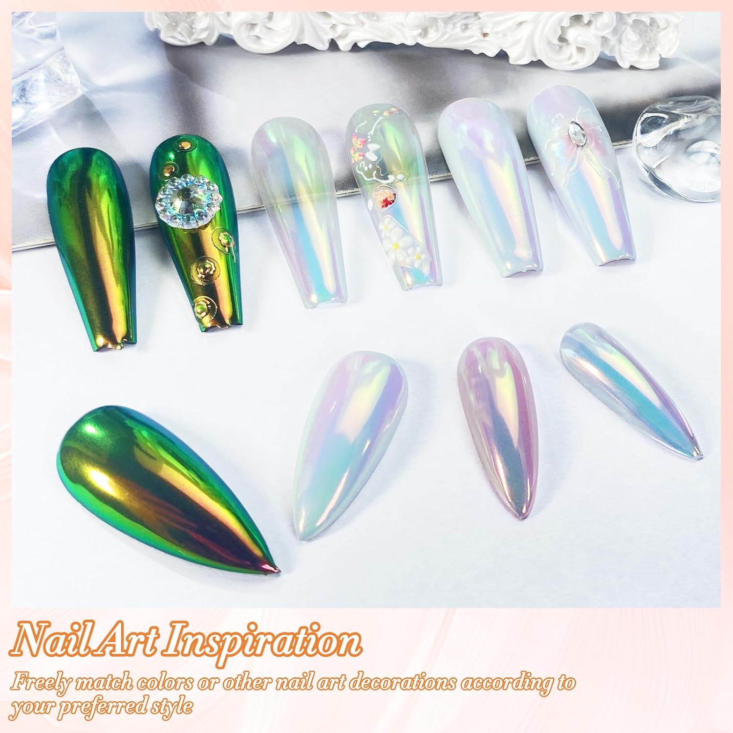 FNNZ Unicorn Chrome Nail Powder, Aurora Unichrome Mermaid Aurora Nail Powder Pigment Pearlescent Nail Art Glitter Decoration for Home DIY Nail Salon Manicure - Romantic Jardin