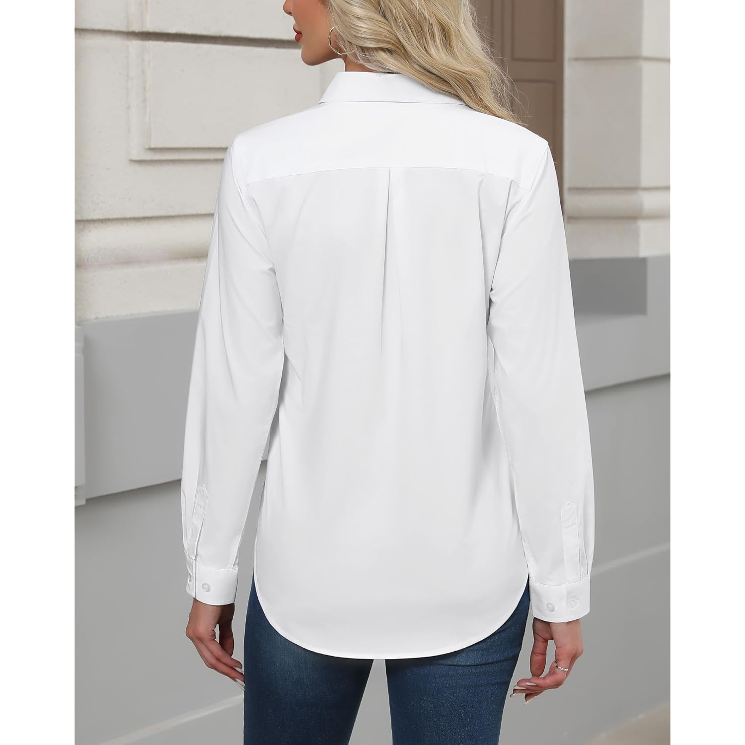 Button Down Shirts for Women Stretch Collared Cotton Long Sleeve Dress Shirt Business Casual Blouse for Work