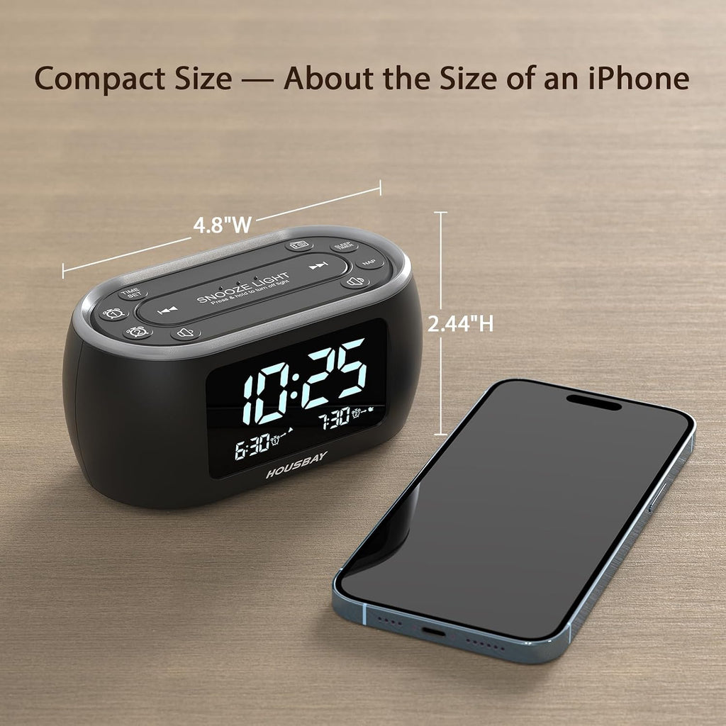 Housbay Digital Alarm Clock Radio For Bedrooms, Phone-Free Wake-Up With Dual Alarm, Night Light, Small Radio Clock For Bedside | Phone-Free Wake-Up With Dual Alarm, Fm Radio For Favorite Stations, Small Radio Clock For Bedside, Battery Backup