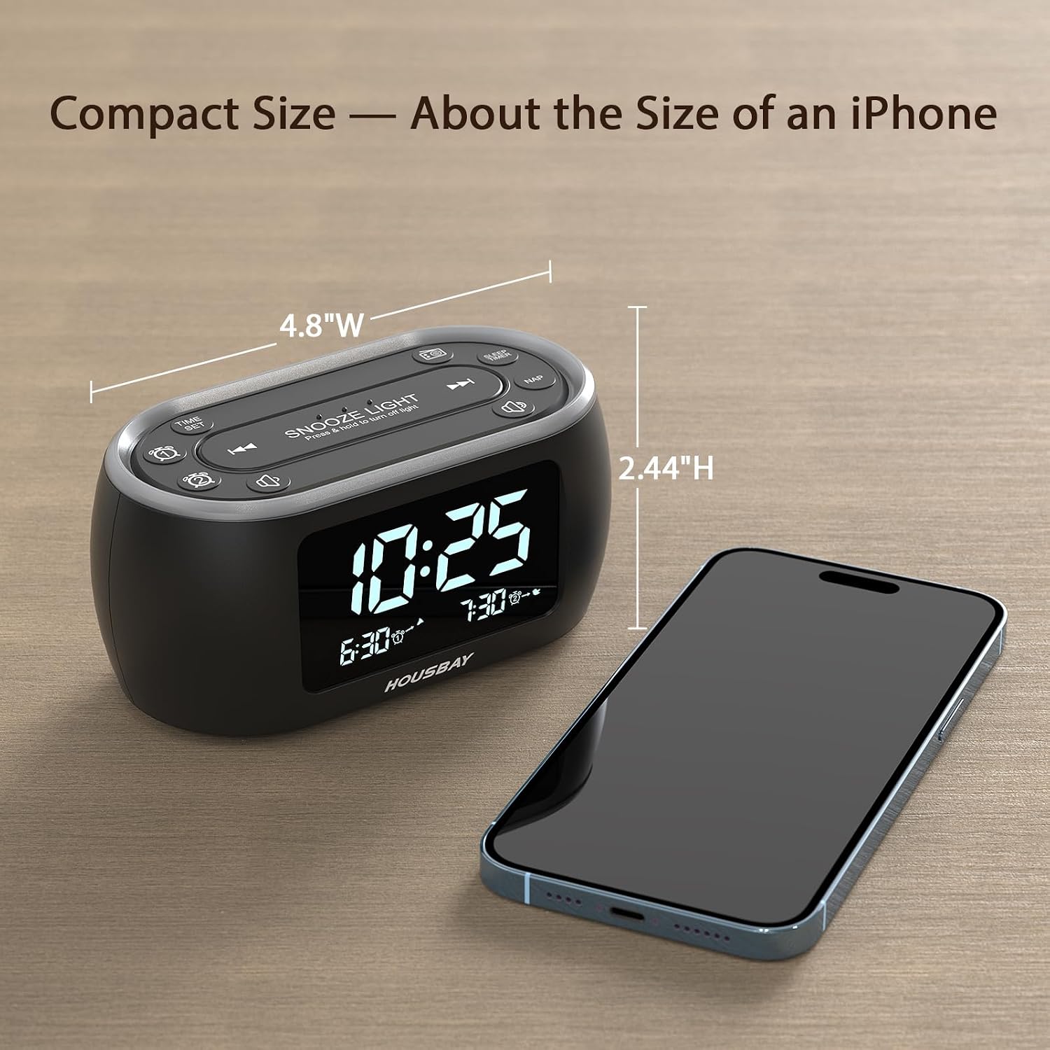 Housbay Digital Alarm Clock Radio For Bedrooms, Phone-Free Wake-Up With Dual Alarm, Night Light, Small Radio Clock For Bedside | Phone-Free Wake-Up With Dual Alarm, Fm Radio For Favorite Stations, Small Radio Clock For Bedside, Battery Backup