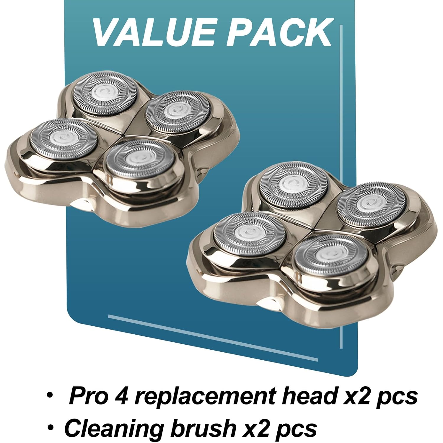 2Pack Pro 4 Shaver Replacement Heads for Skulls Pitbulls Series Gold PRO, Silver PRO, Platinum PRO, Butterfly Kiss PRO Head Shavers, Floating 4 Heads for a Fast, Close and Smooth Shave.