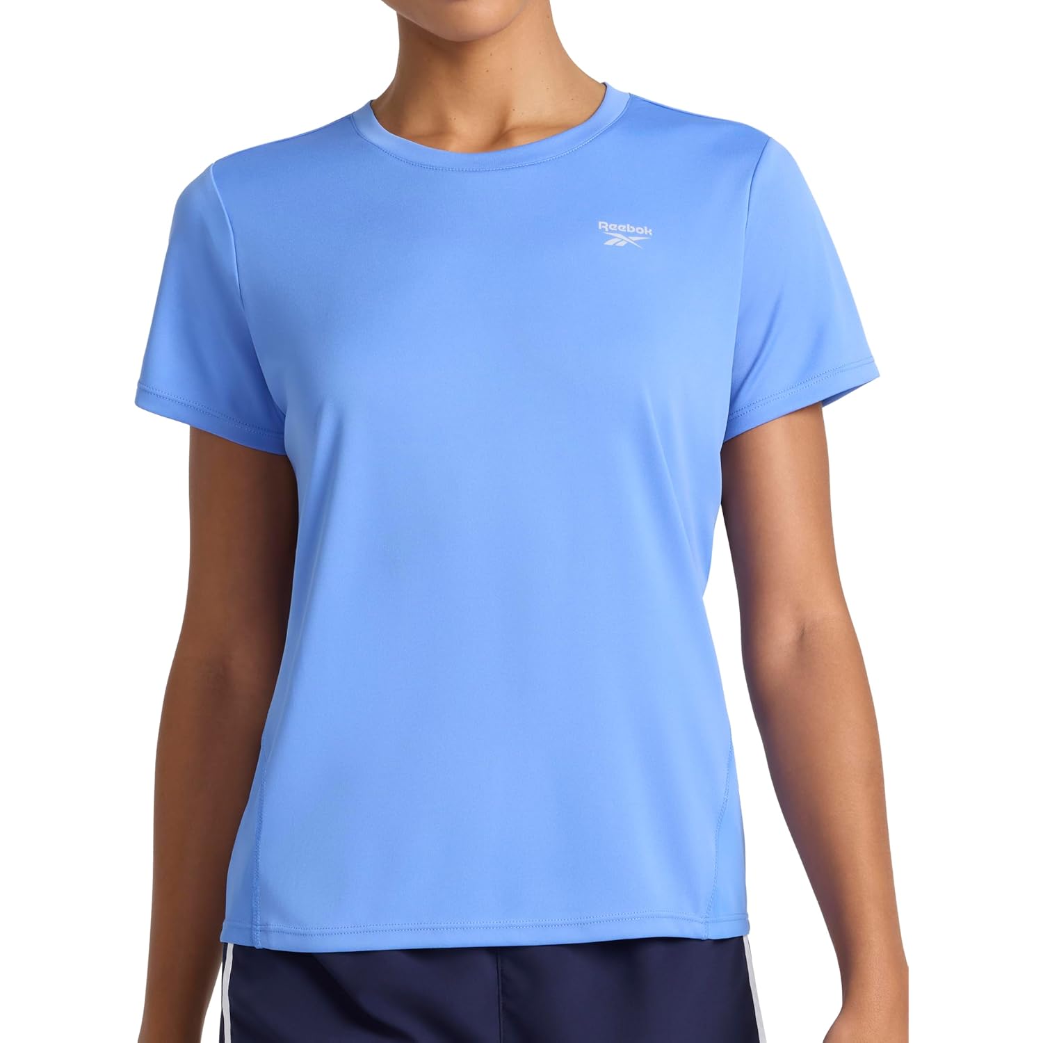 Reebok Women'S Small Logo Short Sleeve Crewneck T-Shirt, Lightweight, Moisture Wicking