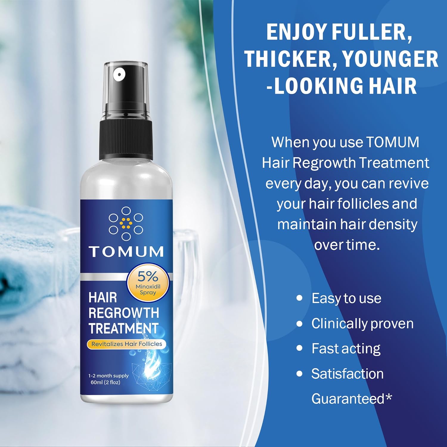 Minoxidil for Men and Women Hair Growth: 5% Minoxidil Topical Spray Hair Regrowth Treatment Stop Hair Thinning and Hair Loss For Stronger Thicker Longer Hair 60ml 2 Pack