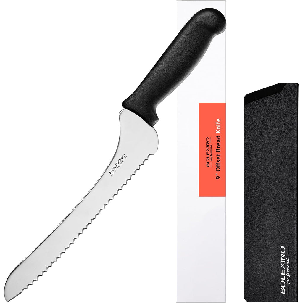 9 Inch Offset Serrated Bread Knife, Wavy Edge Knife, High Carbon Stainless Steel Multi-Purpose Kitchen Knife For Homemade Bread, Crusty Breads, Cake, Bagel