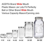 AOZITA [10 Pack] WIDE Mouth Mason Jar Lids for Ball, Kerr and More - White Plastic Storage Caps for Mason/Canning Jars - Leak-Proof, Dishwasher Safe & Food Grade