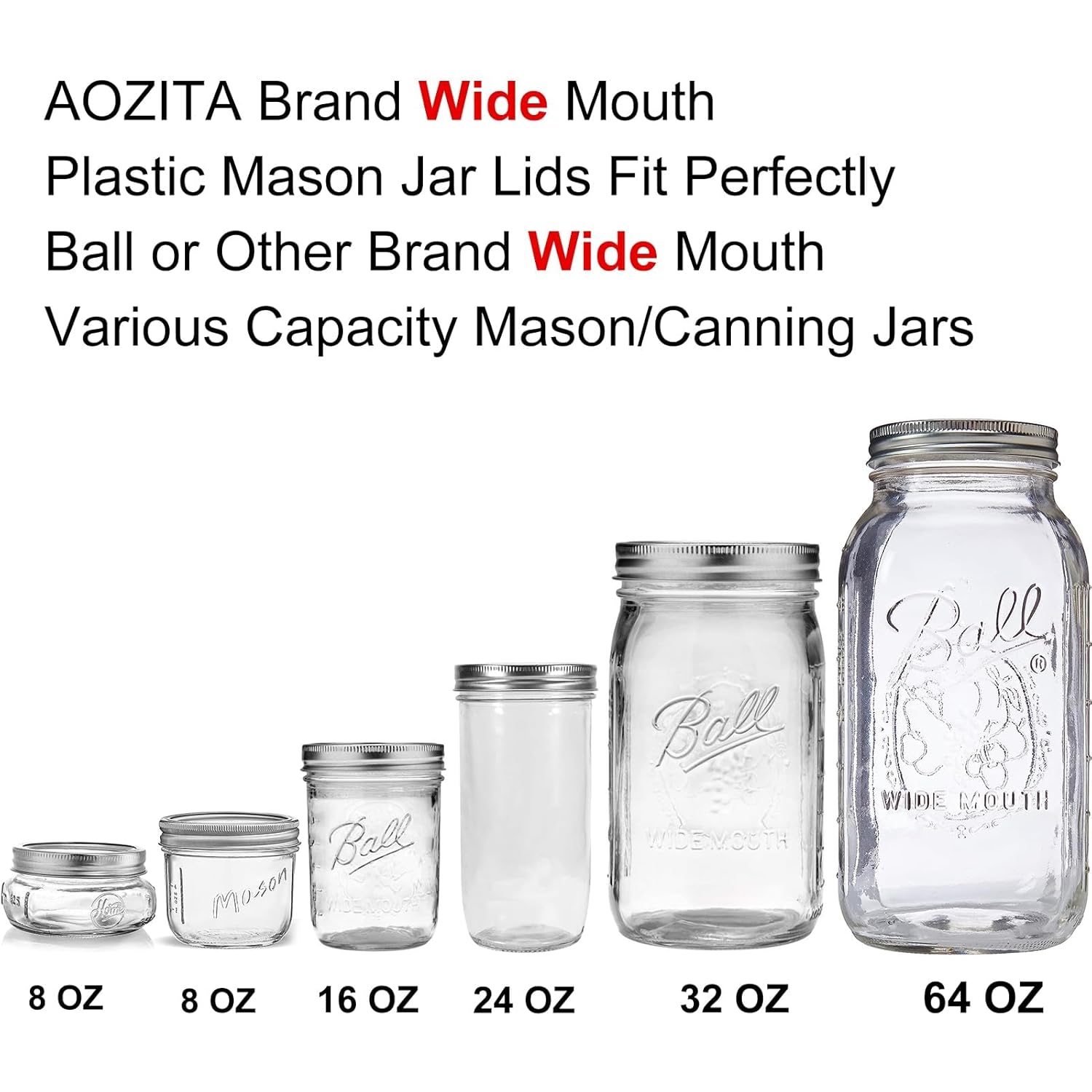 AOZITA [10 Pack] WIDE Mouth Mason Jar Lids for Ball, Kerr and More - White Plastic Storage Caps for Mason/Canning Jars - Leak-Proof, Dishwasher Safe & Food Grade