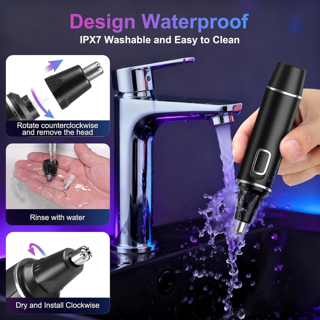 AREYZIN Nose Hair Trimmer for Men,Rechargeable Ear and Nose Trimmer,2026 Professional 2 in 1 Painless Eyebrow & Facial Hair Trimmer with IPX7 Waterproof Dual Edge Blades (Black)