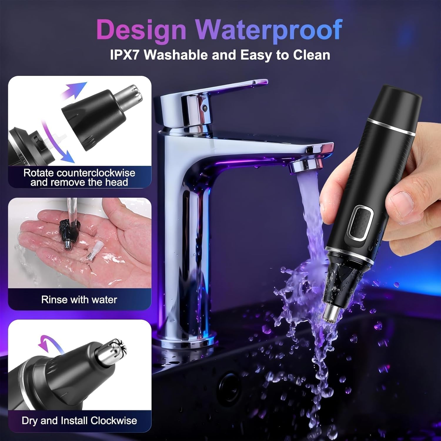 AREYZIN Nose Hair Trimmer for Men,Rechargeable Ear and Nose Trimmer,2026 Professional 2 in 1 Painless Eyebrow & Facial Hair Trimmer with IPX7 Waterproof Dual Edge Blades (Black)