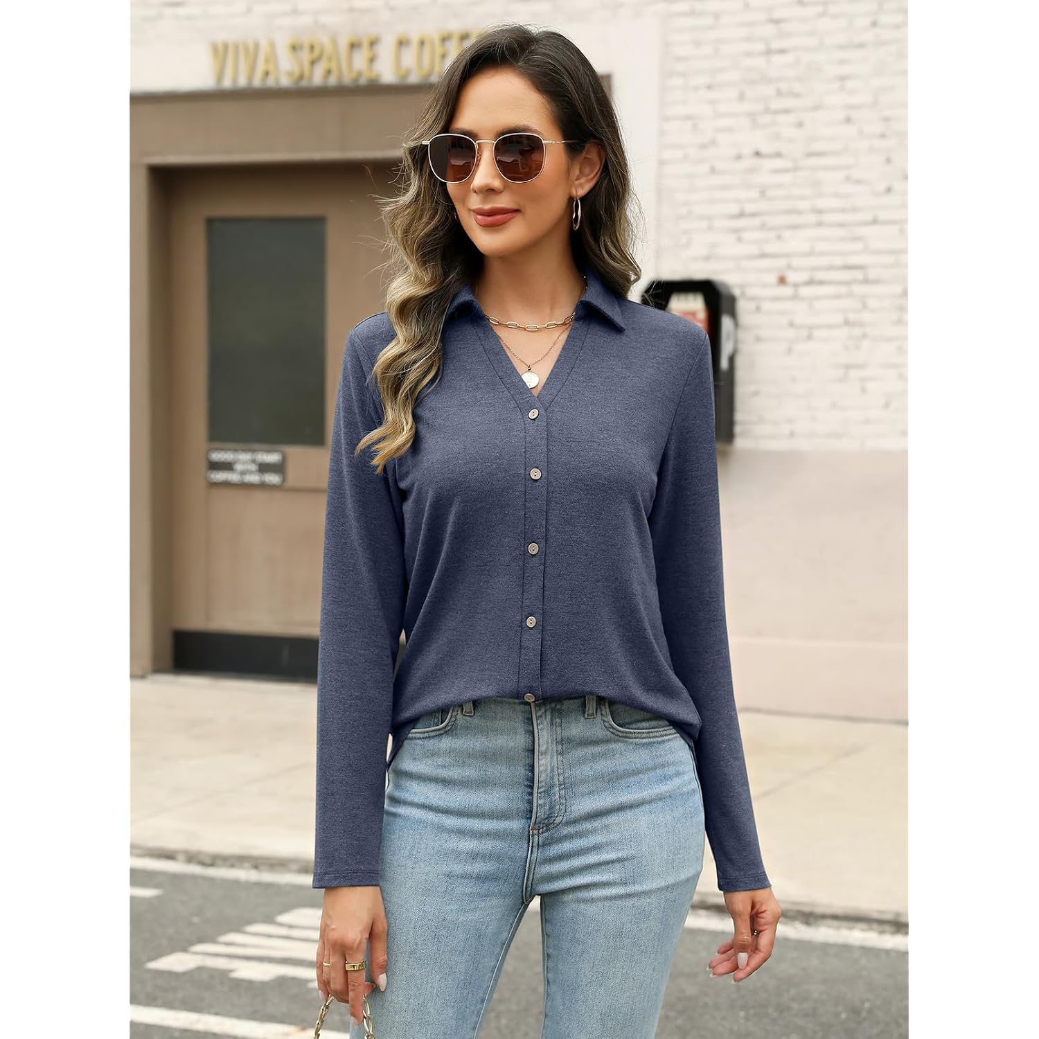 Ticticmiss Womens Long Sleeve Tops Button Down Shirts Dressy Casual Fall Tops Trendy Tunic Tops Business Casual Outfits