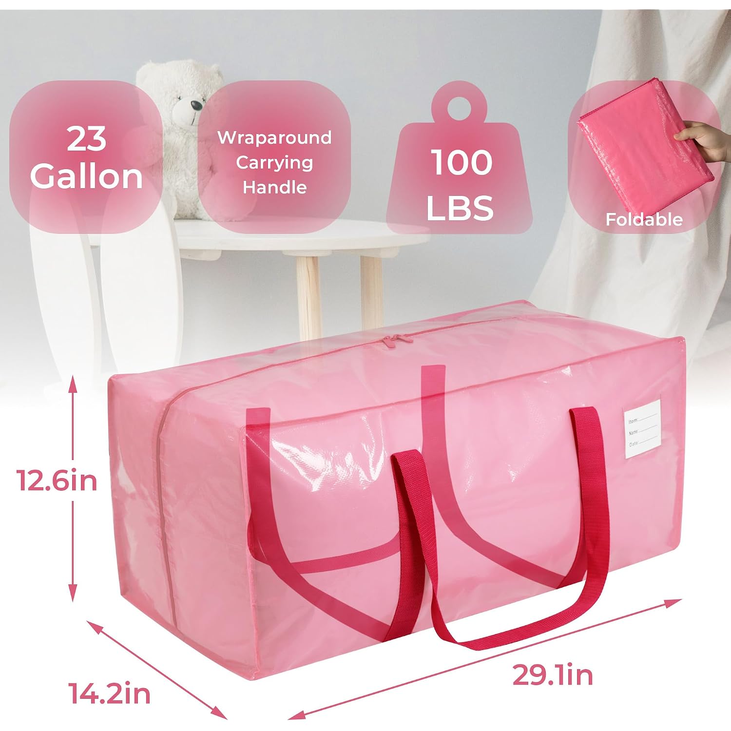 Vtsvts 6 Pack Extra Heavy Duty Large Moving Bags With Comfortable Handle & Strong Zipper,Storage Totes For Space Saving Moving Storage College Supplies Alternative To Moving Box,Pink