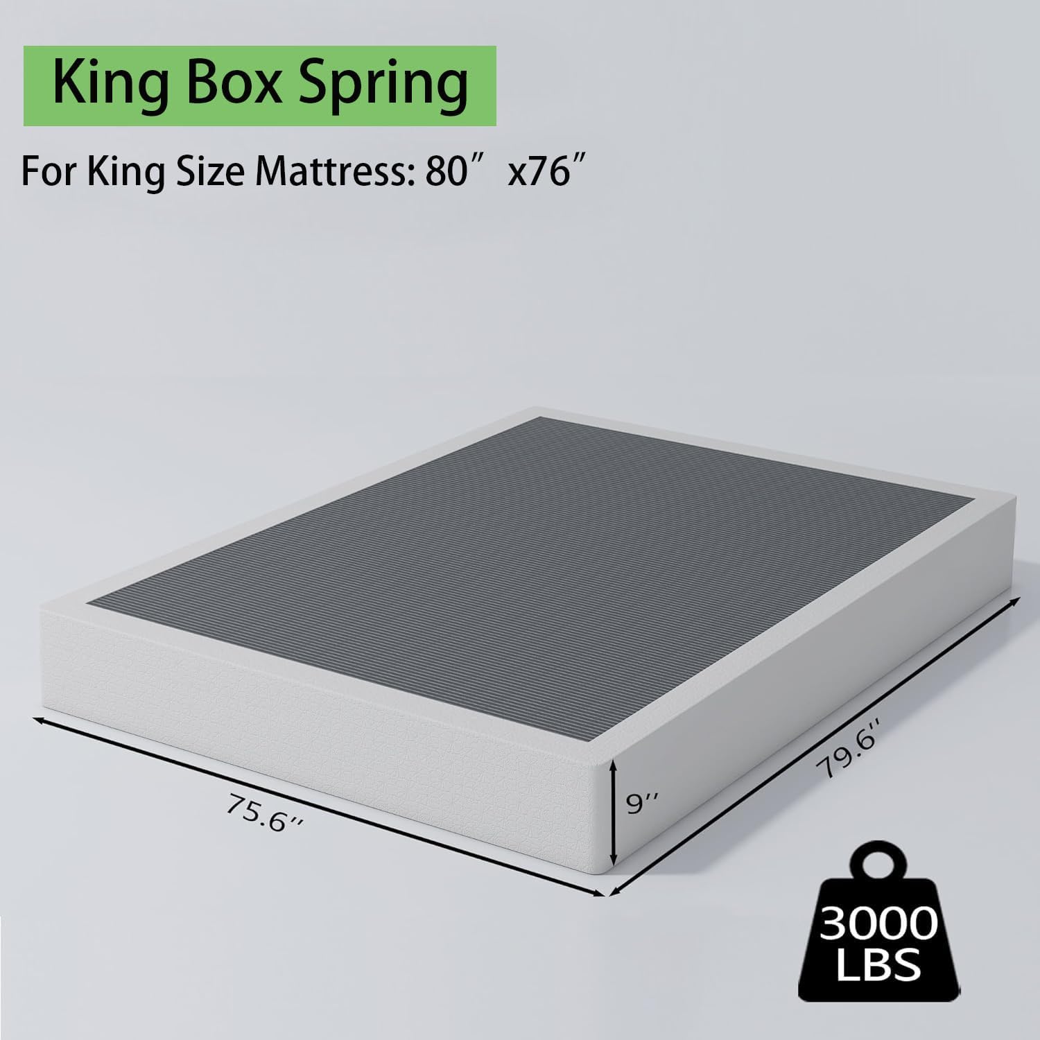 Aldrich Box Springs King Size 9 Inch, Heavy Duty Metal Frame Mattress Foundation With Easy Clean Cover, Noise Free, Easy Assembly