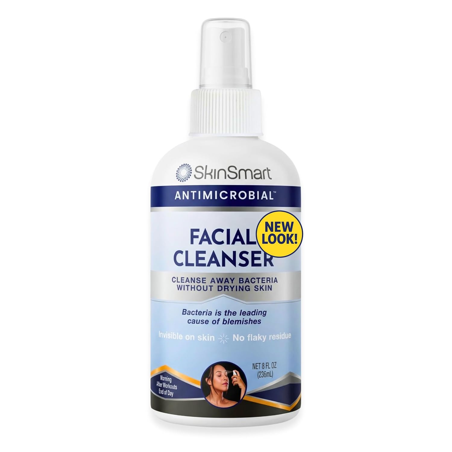 Skinsmart Antimicrobial Facial Cleanser For Breakouts & Blemishes; Hypochlorous Acid Formula Targets Bacteria To Reduce Skin Irritation And Flush Pores Clean, 8 Oz Spray, All Ages & All Skin Types