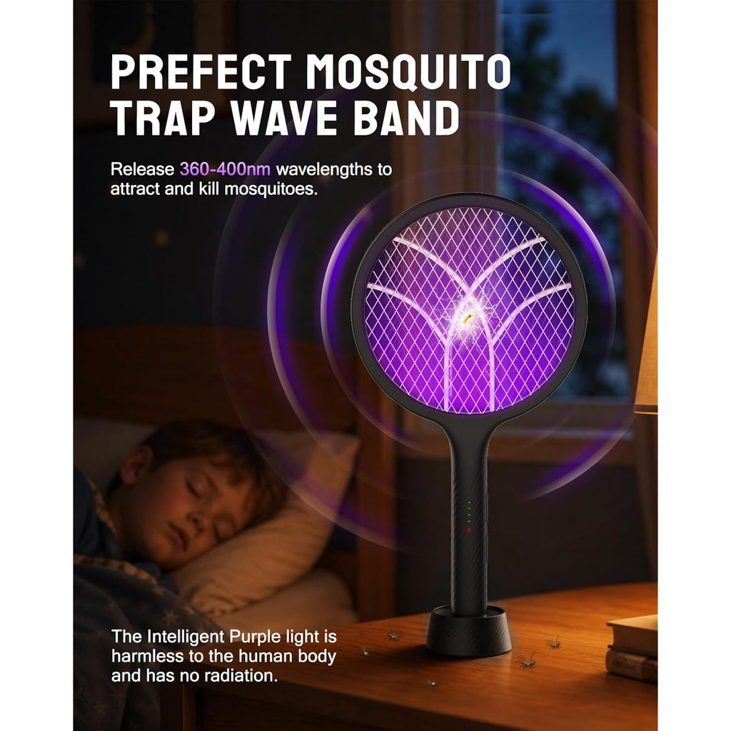 Mosiller Electric Fly Swatter Racket, 4000V Bug Zapper With 1800Mah & Dual Modes, 2 In 1 Rechargeable Purple Mosquito Light Killer With 3-Layer Safety Mesh For Indoor Home Patio Camping Office(1 Pack)