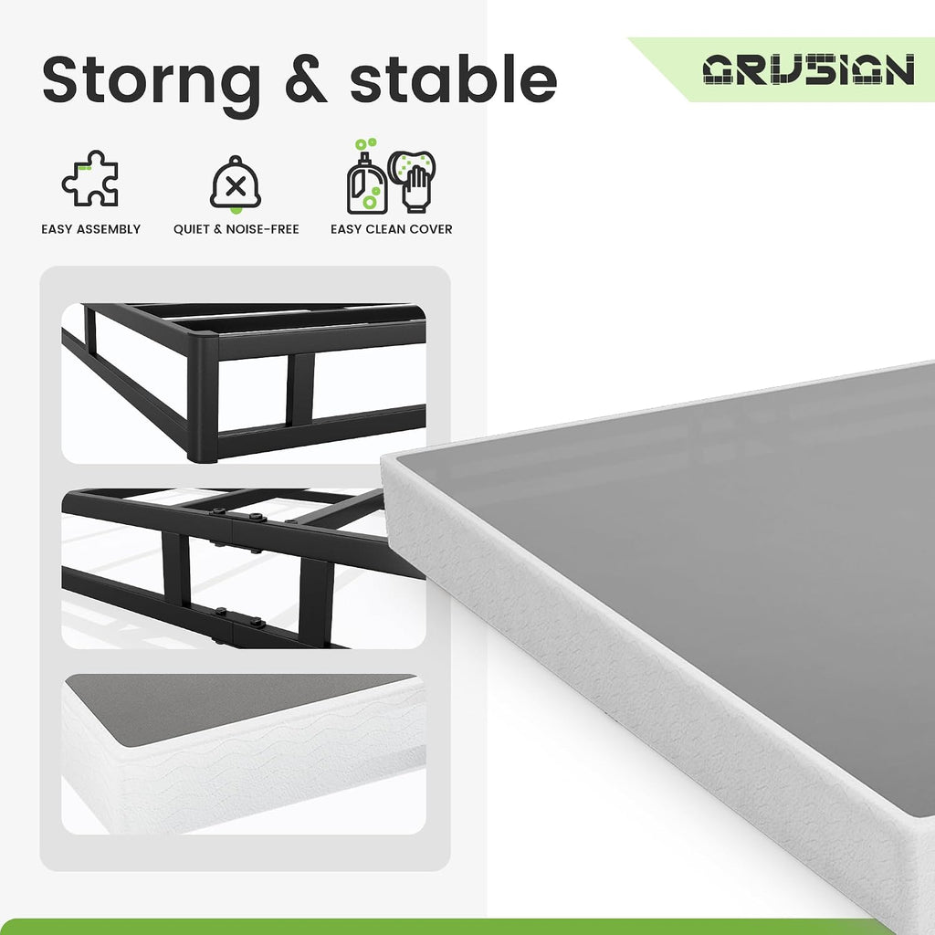 7 Inch Box Spring For Queen Bed, Quick Assembly Queen Size Metal Mattress Foundation With Fabric Cover, Strong Steel Frame, Heavy Duty, Low Profile Bed Frame Base Cama, Queen Upgraded Version