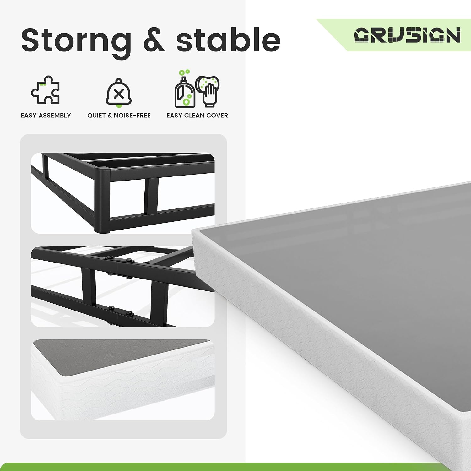 7 Inch Box Spring For Queen Bed, Quick Assembly Queen Size Metal Mattress Foundation With Fabric Cover, Strong Steel Frame, Heavy Duty, Low Profile Bed Frame Base Cama, Queen Upgraded Version