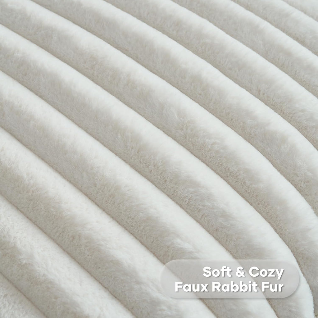 FUTEI Pack of 2 Solid Faux Fur Plush Throw Pillow Covers 18x18 Inch Soft Fluffy Striped Decorative Cushion Cases Modern Farmhouse Accent for Couch Bed Living Room, Cream White