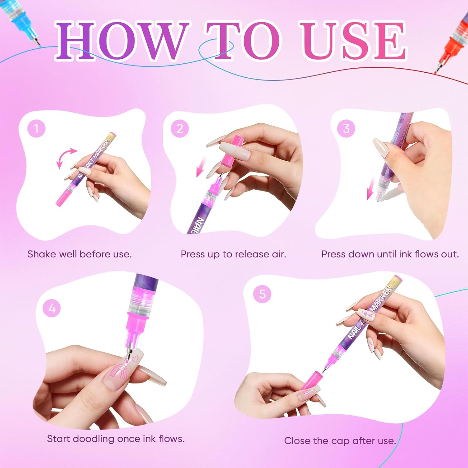 12 Colors Nail Art Marker Pens Set, Nail Markers for Nail Art, Suitable for Nail Art, Nail Painting, And Artistic Decorations; Suitable for Both Children And Adults. (12 Colors)
