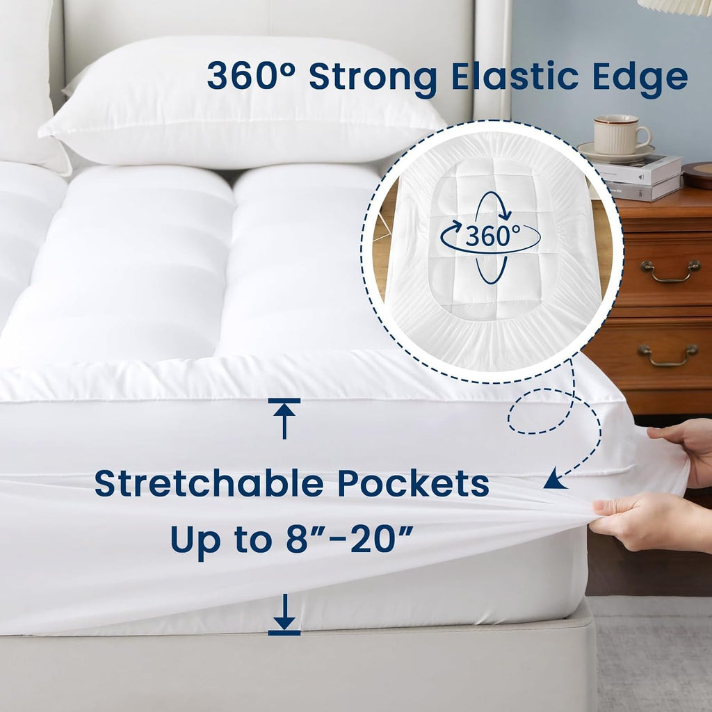 Mattress Pad Extra Thick, Cooling, And Breathable Full Size Mattress Topper 8-21" Deep Pocket Soft Down Alternative Fill