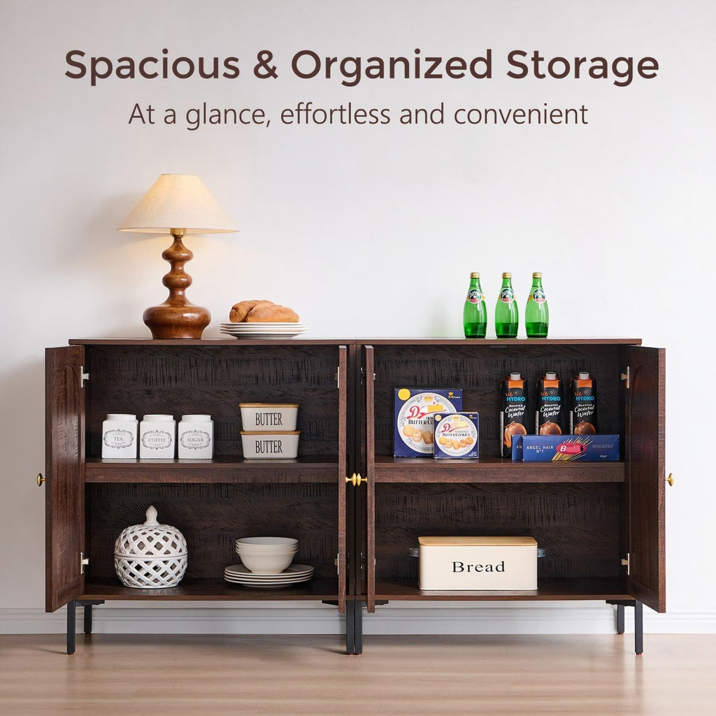 Ifget Modern Buffet Cabinet With Storage, 92.63" W Fluted Arched Sideboard Cabinet W/Adjustable Shelves, Wooden Modular Coffee Bar For Dining Room, Kitchen, Living Room, Entryway, Brown