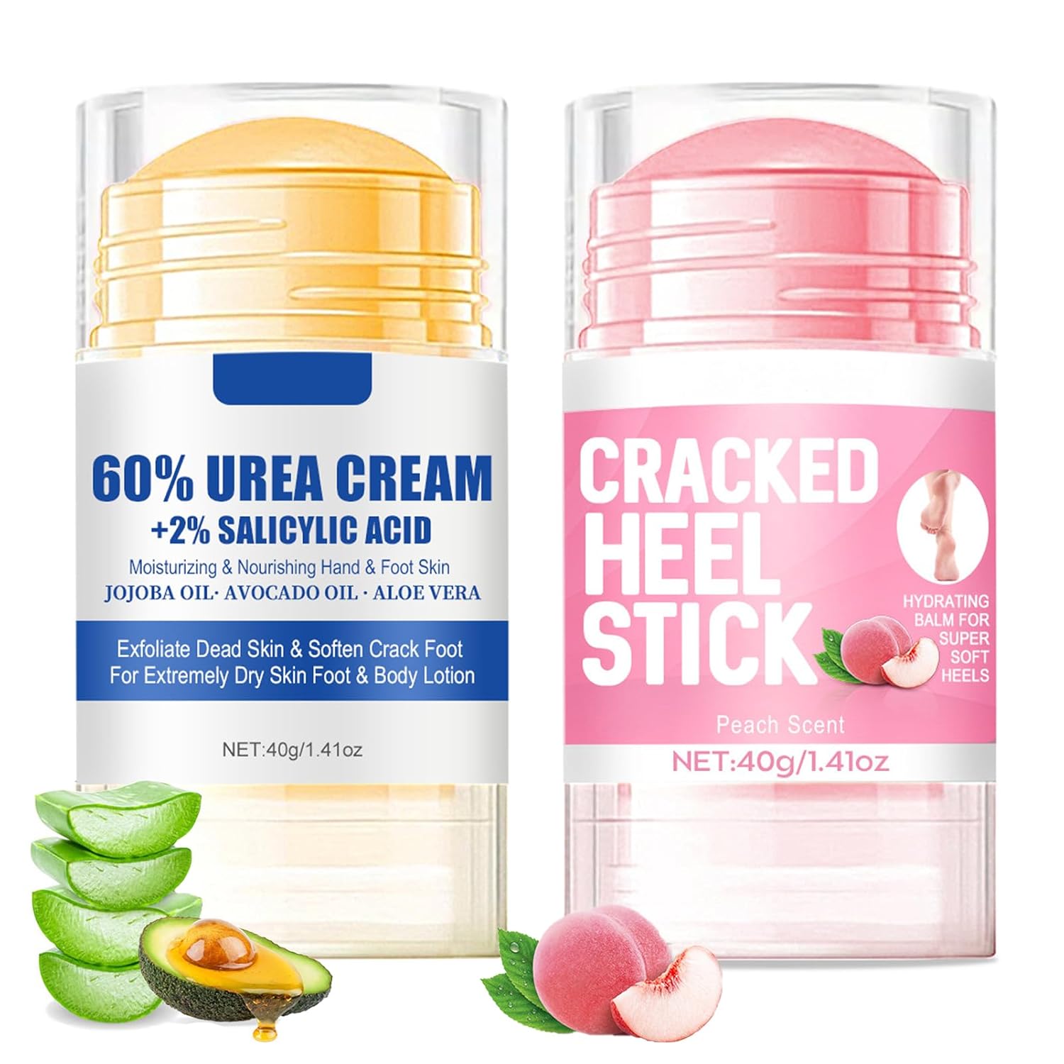 2pcs 60% Urea Hydrating and Anti-Cracking Foot Cream, 2025 Upgraded Moisturising and Relieves Cracking and Dryness Foot Cream for Dry Cracked Feet And Hands（aloe + peach）