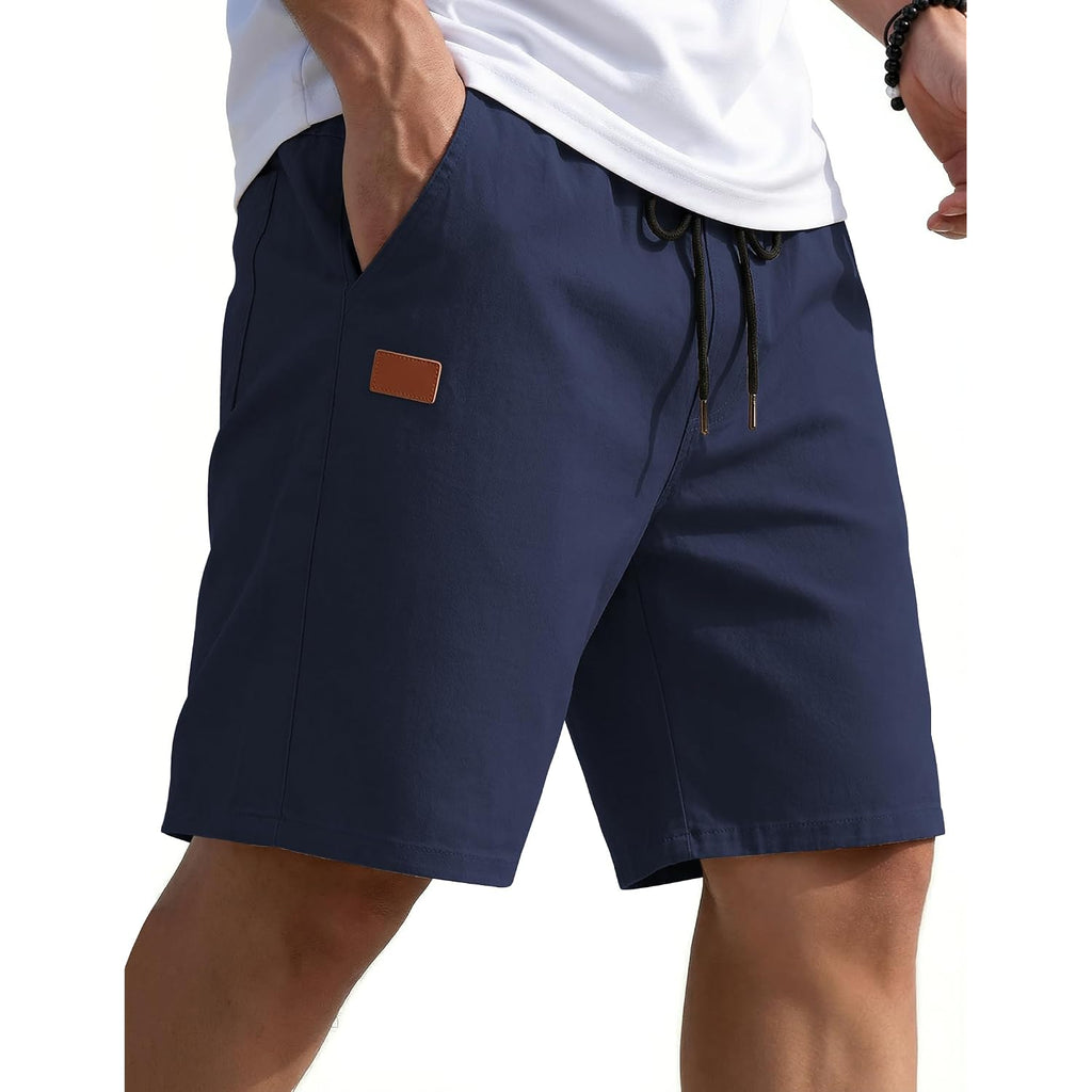 Coofandy Mens Casual Shorts 9" Chino Cotton Shorts Summer Beach Drawstring Shorts With Pockets