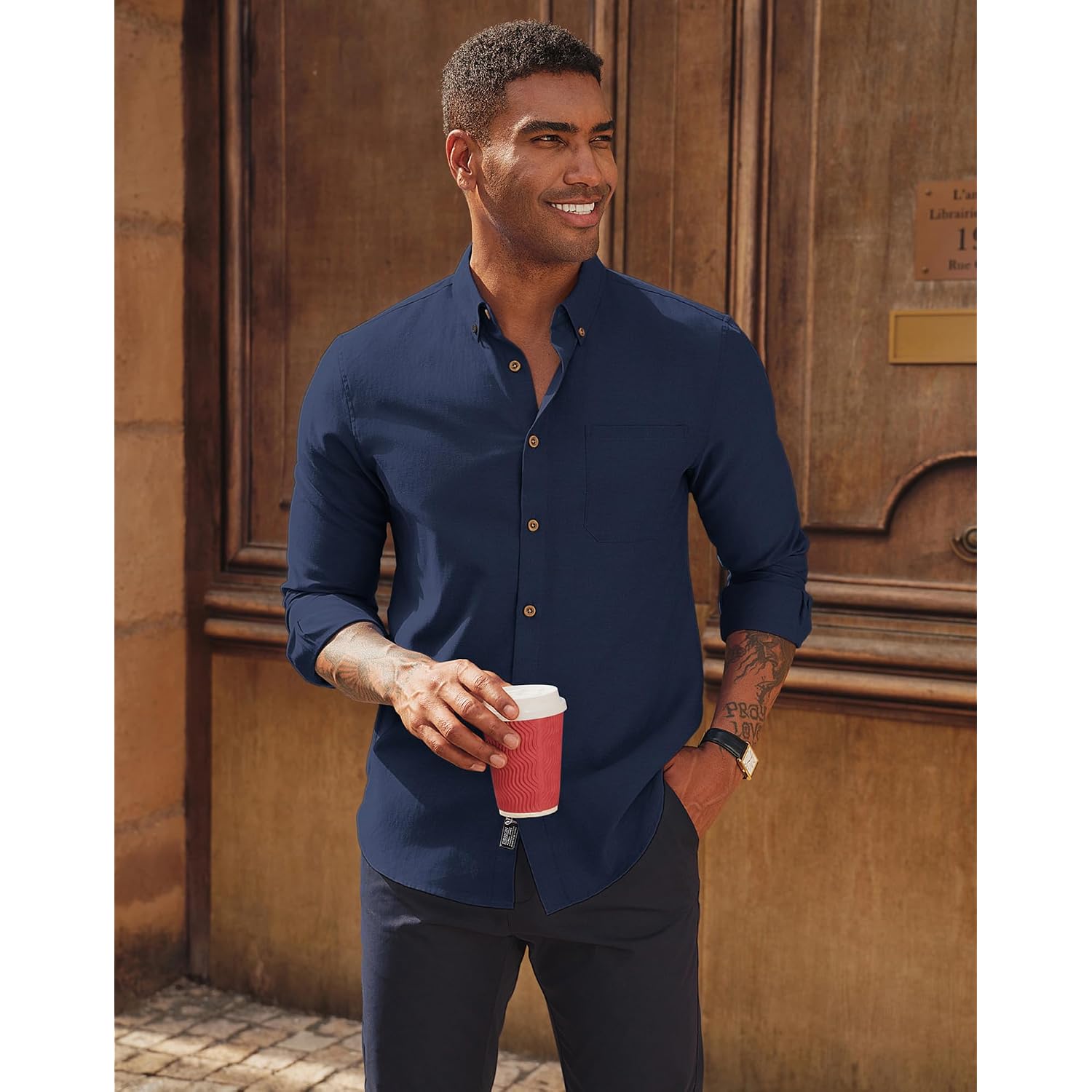 Pj Paul Jones Men'S Oxford Button Down Shirt Long Sleeve Regular Fit Business Casual Dress Shirts With Chest Pocket