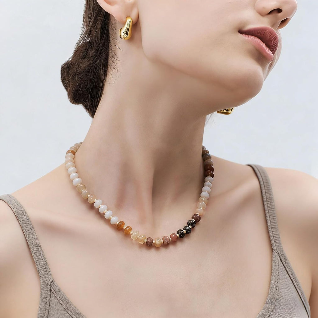 KissYan Beaded Necklaces for Women, Gemstone Bead Boho Choker, Natural Stone Handmade Fashion Autumn Winter Jewelry Gifts