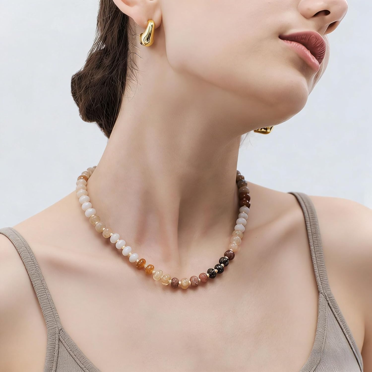KissYan Beaded Necklaces for Women, Gemstone Bead Boho Choker, Natural Stone Handmade Fashion Autumn Winter Jewelry Gifts