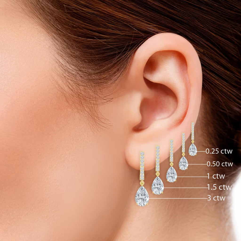 Houston Diamond District Designer 1 to 5 Carat (ctw) Round and Pear Shape LAB GROWN Diamond Drop Earrings (Color E-F Clarity VS2-SI1)
