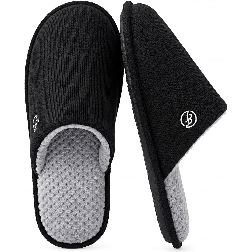 Everfoams Men'S Cotton Knit Slippers Lightweight Memory Foam Indoor Breathable House Shoes With Anti-Skid Sole