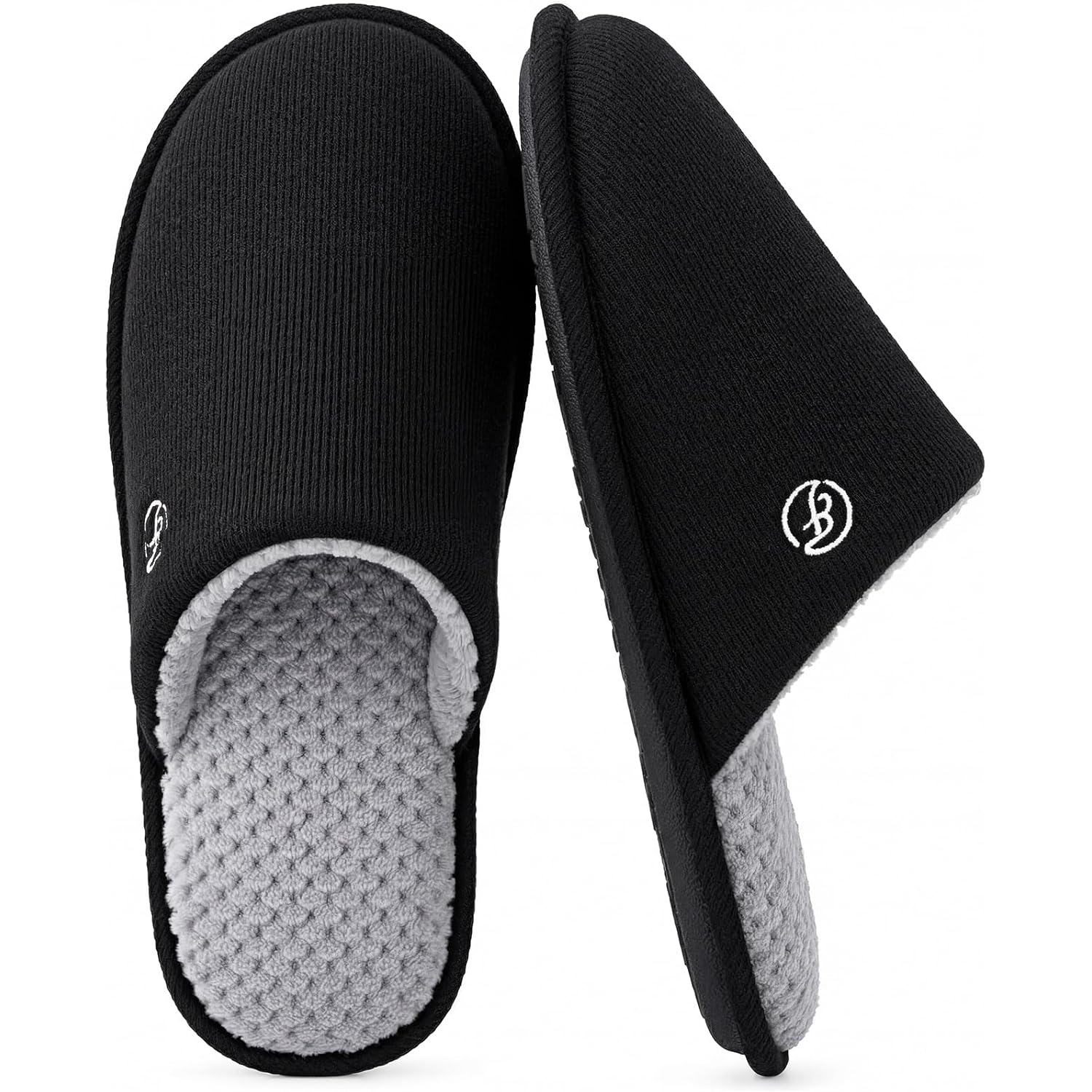 Everfoams Men'S Cotton Knit Slippers Lightweight Memory Foam Indoor Breathable House Shoes With Anti-Skid Sole