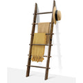 Teakmama 6-Tier 5.4Ft Blanket Ladder With Hanging Knobs Rustic Brown | Farmhouse Wall Leaning Solid Wood Scratch & Slip Proof Quilt Rack, Living Room Bedroom Bathroom, Xmas Deco, Easy Setup