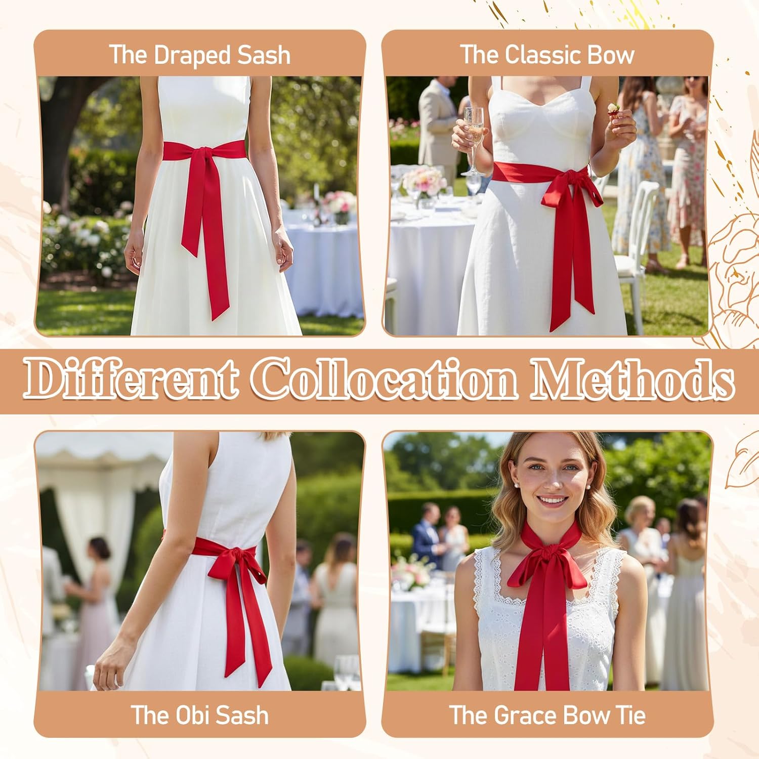 Chiffon Sash Belt, Long Satin Ribbon Scarf Belt, Self Tie Waist Bow Tie Belts for Women Dresses Bridal Wedding