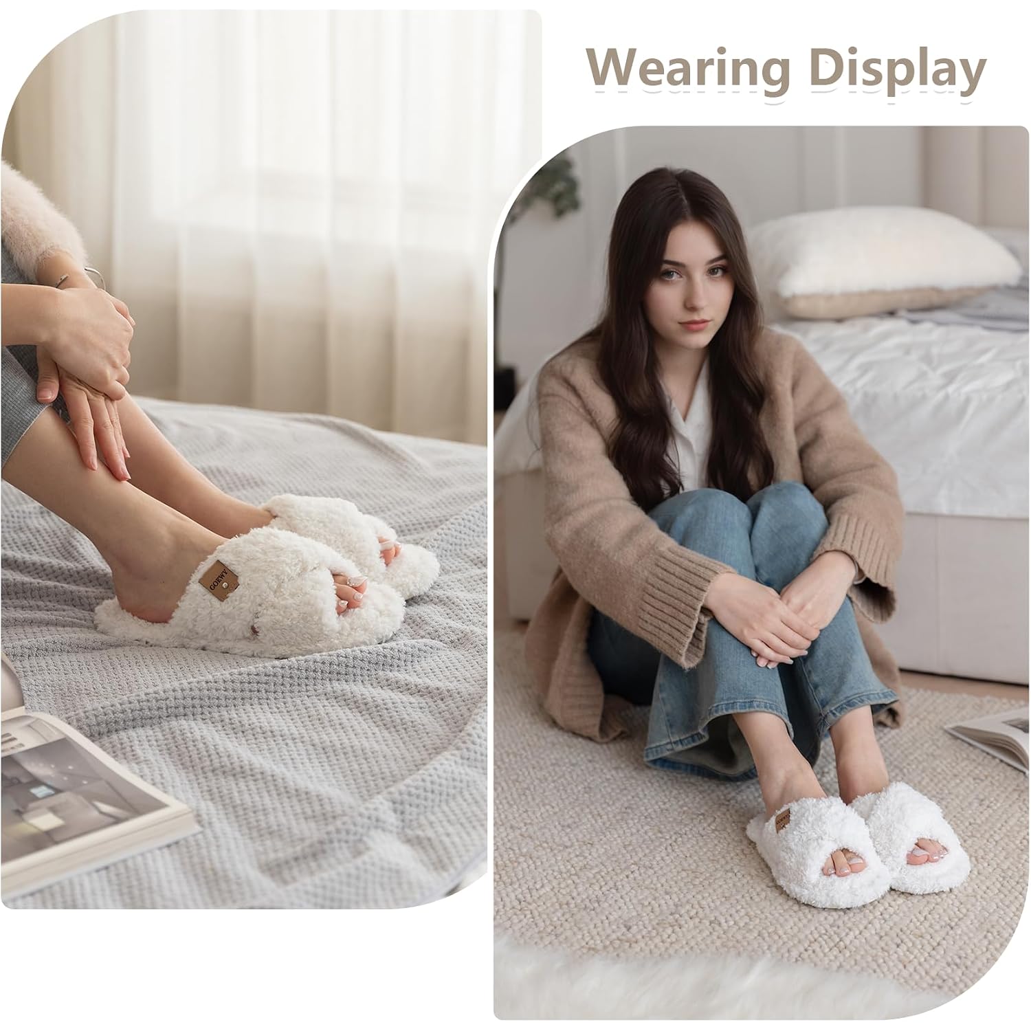 Fuzzy Open Toe Slippers For Women Indoor And Outdoor With Memory Foam Cozy Cross Band Women'S Slipper Cute Soft House Shoes Slip On Gifts For Womens Mom Her Ladies Bridesmaid