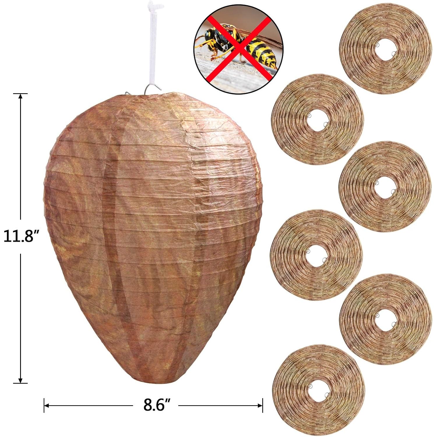 Decyool 6 Pack Fake Paper Wasp Nests Decoys For Hornets Yellow Jackets | Oversized Paper Build, Eaves/Garbage/Pool Areas, Territorial Hive Mimicry, Hanging Design,Easy Mount