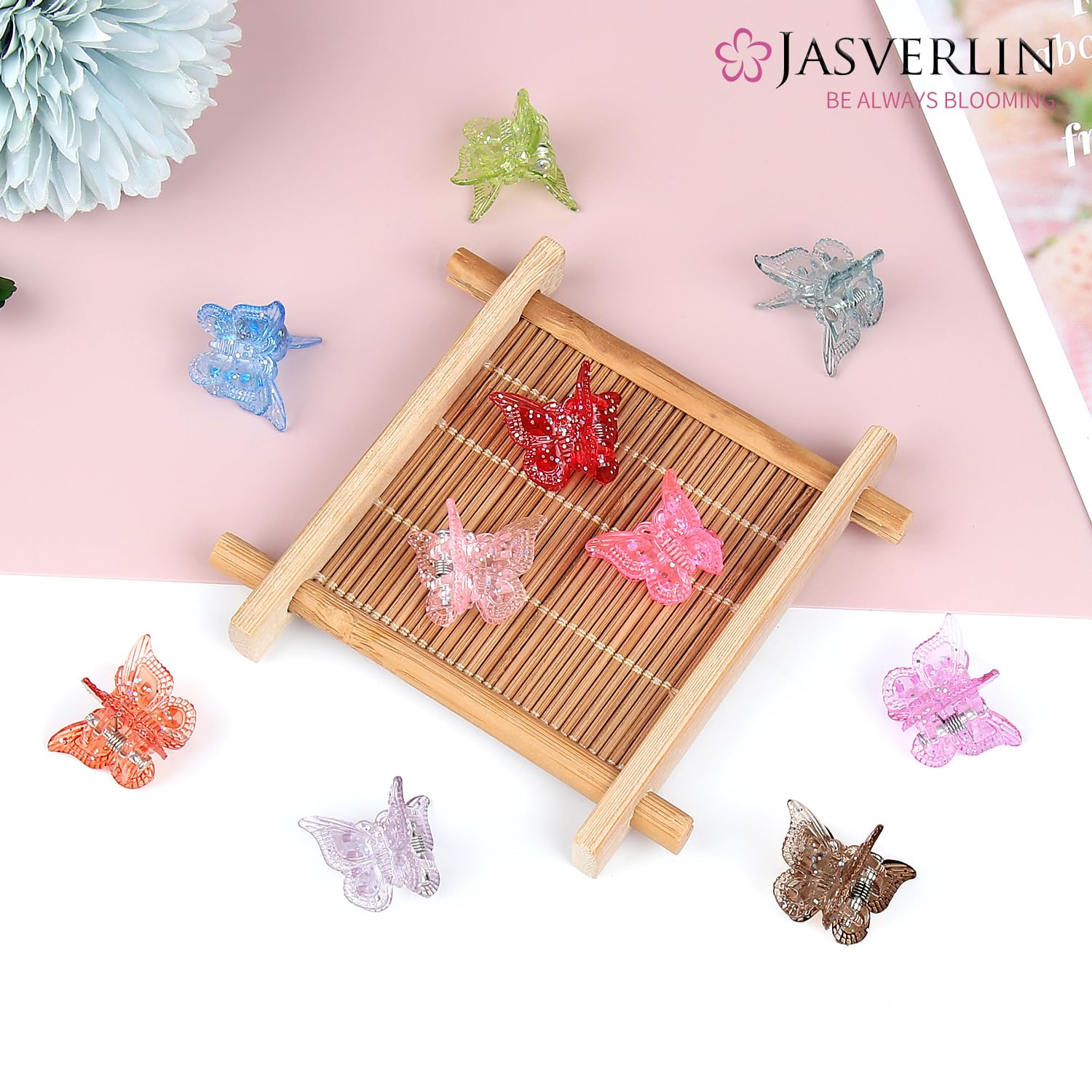 Jasverlin Glitter Mini Butterfly Hair Claw Clips, Sparkly Colorful Hair Accessories For Girls And Women - 90S Y2K Cute, Small, Tiny Clip In 10 Assorted Colors, Set Of 50 (Glitter)