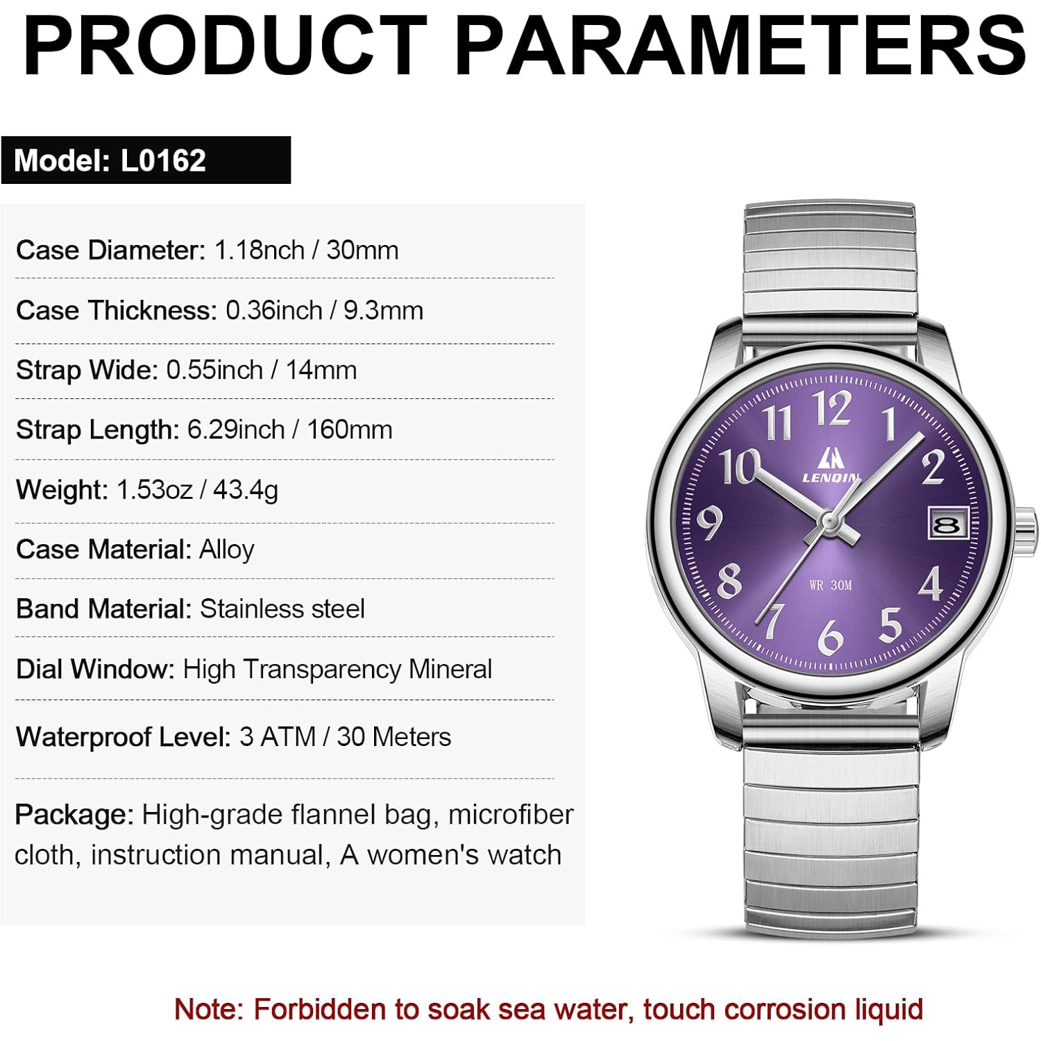 LN LENQIN Ladies Watches Womens Watch Stainless Steel Analog Quartz Watches for Women Waterproof Easy Reader Women's Wrist Watch with Date Expansion Band
