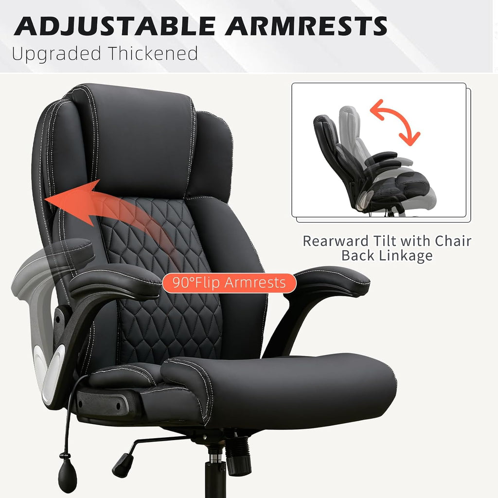 700Lbs Big And Tall Office Chair - Heavy Duty Executive Desk Chair With Inflatable Lumbar Support, Extra Wide Padded Seat, Flip-Up Arms, Metal Base & Quiet Rubber Wheels, High Back Ergonomic Chair