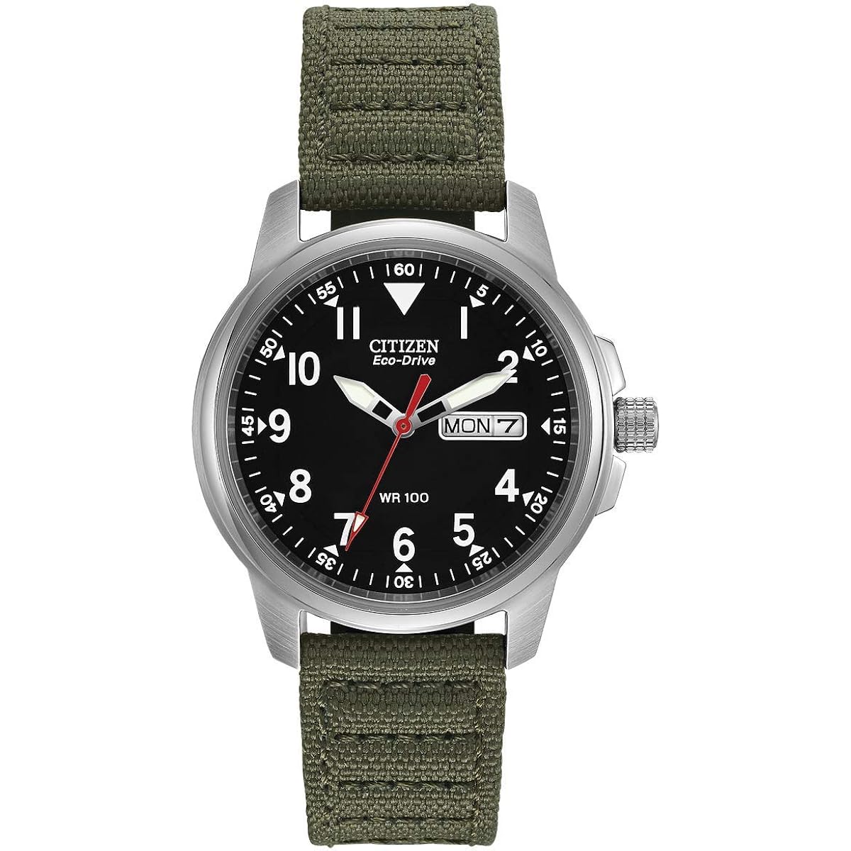 Citizen Men'S Eco-Drive Weekender Garrison Field Watch In Stainless Steel With Olive Nylon Strap, Black Dial (Model: Bm8180-03E)