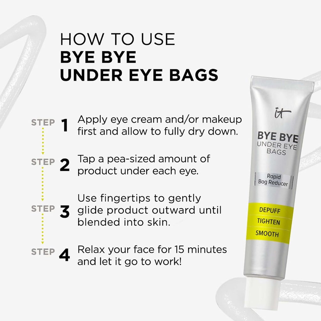 It Cosmetics Bye Bye Under Eye Bags Daytime Treatment - Temporary Eye Bag Reducer & Undereye Corrector, Smooths & Reduces Look Of Wrinkles & Fine Lines, Transparent Finish - 0.5 Oz