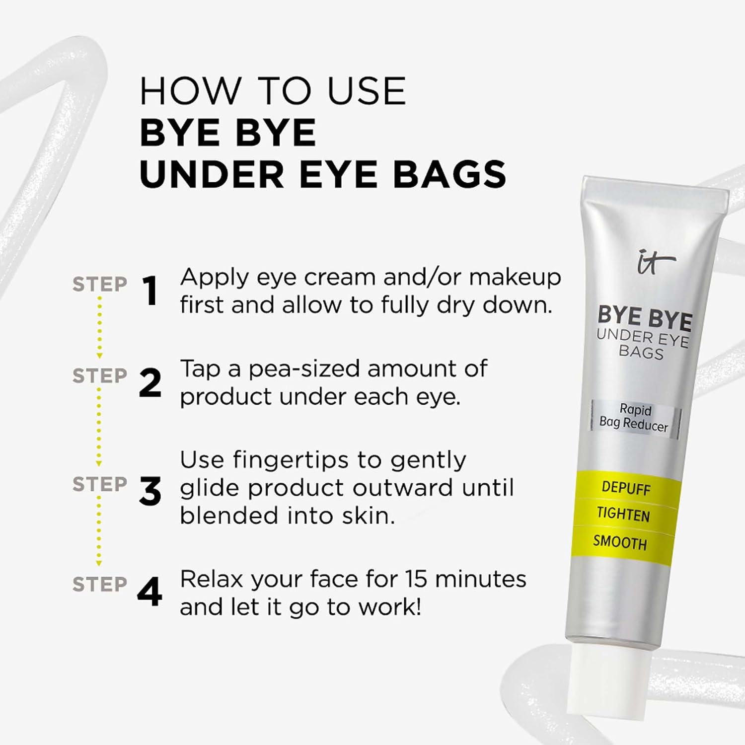 It Cosmetics Bye Bye Under Eye Bags Daytime Treatment - Temporary Eye Bag Reducer & Undereye Corrector, Smooths & Reduces Look Of Wrinkles & Fine Lines, Transparent Finish - 0.5 Oz
