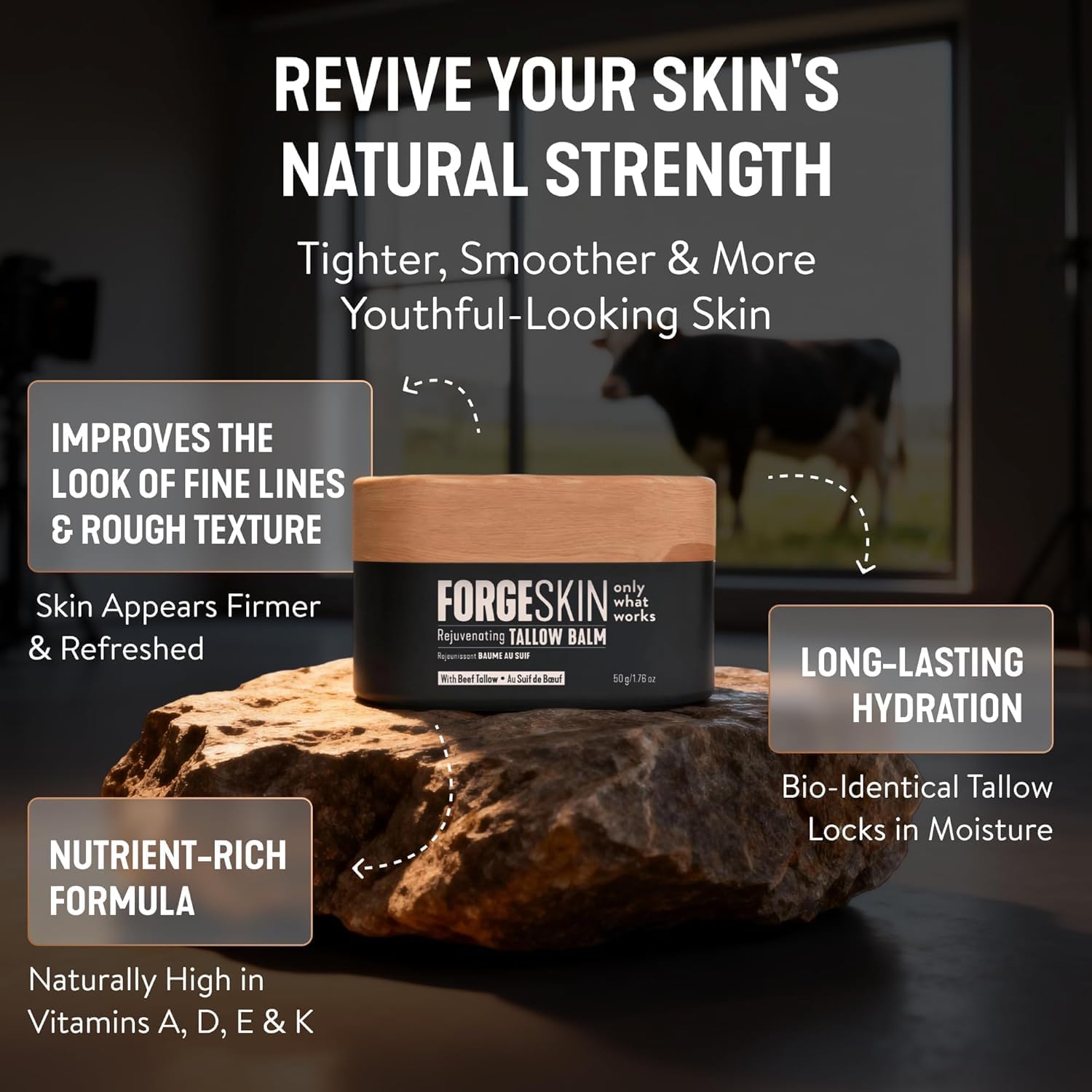 Forge Skin Beef Tallow Balm Moisturizer For Men Skin Care - Face + Body Anti Aging Wrinkle Defense, Hydration Cream - Natural Skincare Lotion (1.7 Oz)