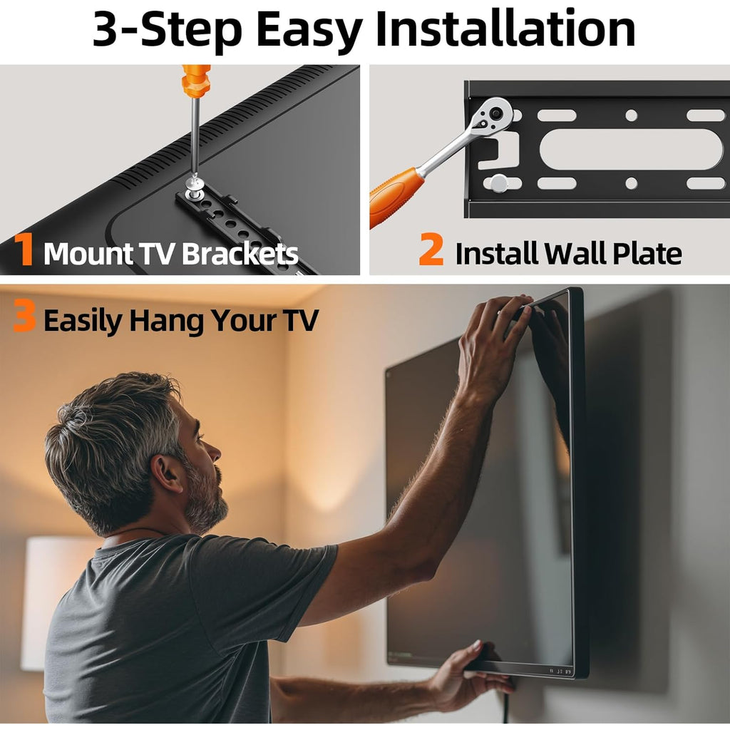 IWORBOARD 32 40 42 inch Fixed TV Monitor Wall Mount for LED LCD TVs & Monitor, Low Profile Small RV TV Mount, Easy Slim Flat Wall Bracket, Max VESA 200x200mm, 66lbs, Single Stud, Fit 19 24 42 inch