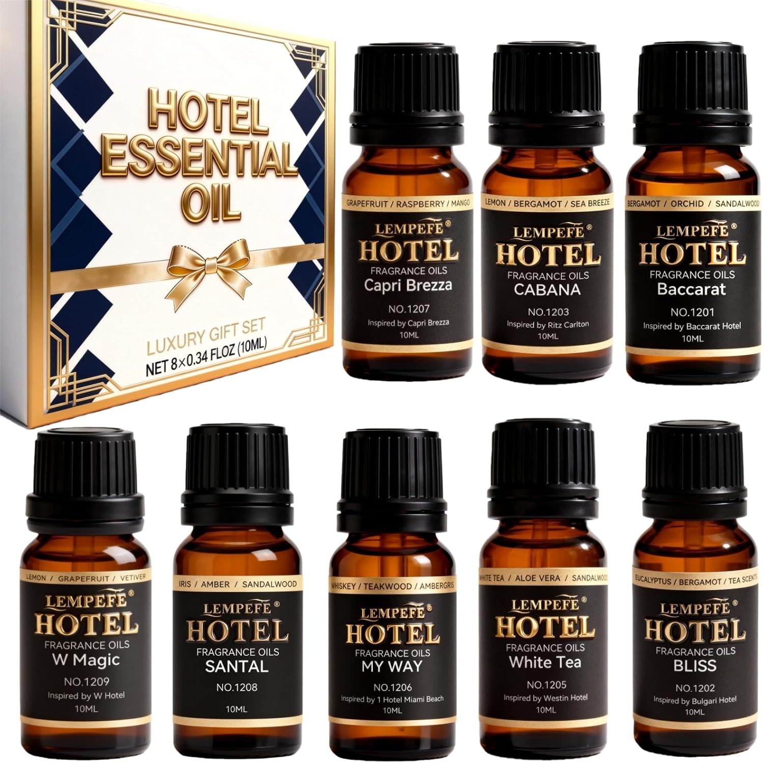 Hotel Diffuser Oil Discovery Kit - Buyers’ Best Picks - 10 Mlx8, Hotel Fragrance Oil Gift Set - For Waterless Essential Oil Diffuser Inspired By Iconic 5-Star Hotels