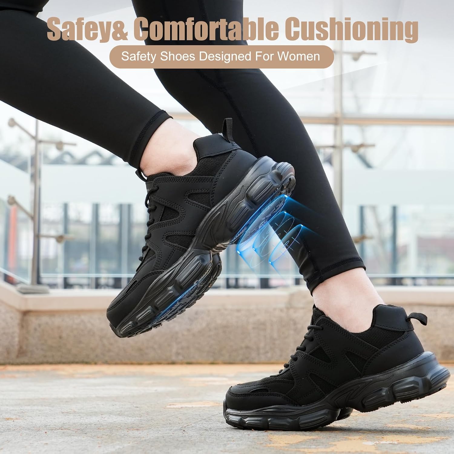 Hogent Steel Toe Shoes For Women Men Wide Non Slip Composite Work Sneakers Indestructible Comfortable Safety Tennis Shoes Lightweight Breathable Construction Sneakers Puncture Proof Ergonomic Design