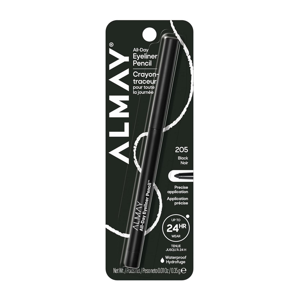 Almay All-Day Eyeliner Pencil, Smudge Proof, Waterproof Eye Makeup, Hypoallergenic, Built-In Sharpener, 205 Black, 0.01 oz