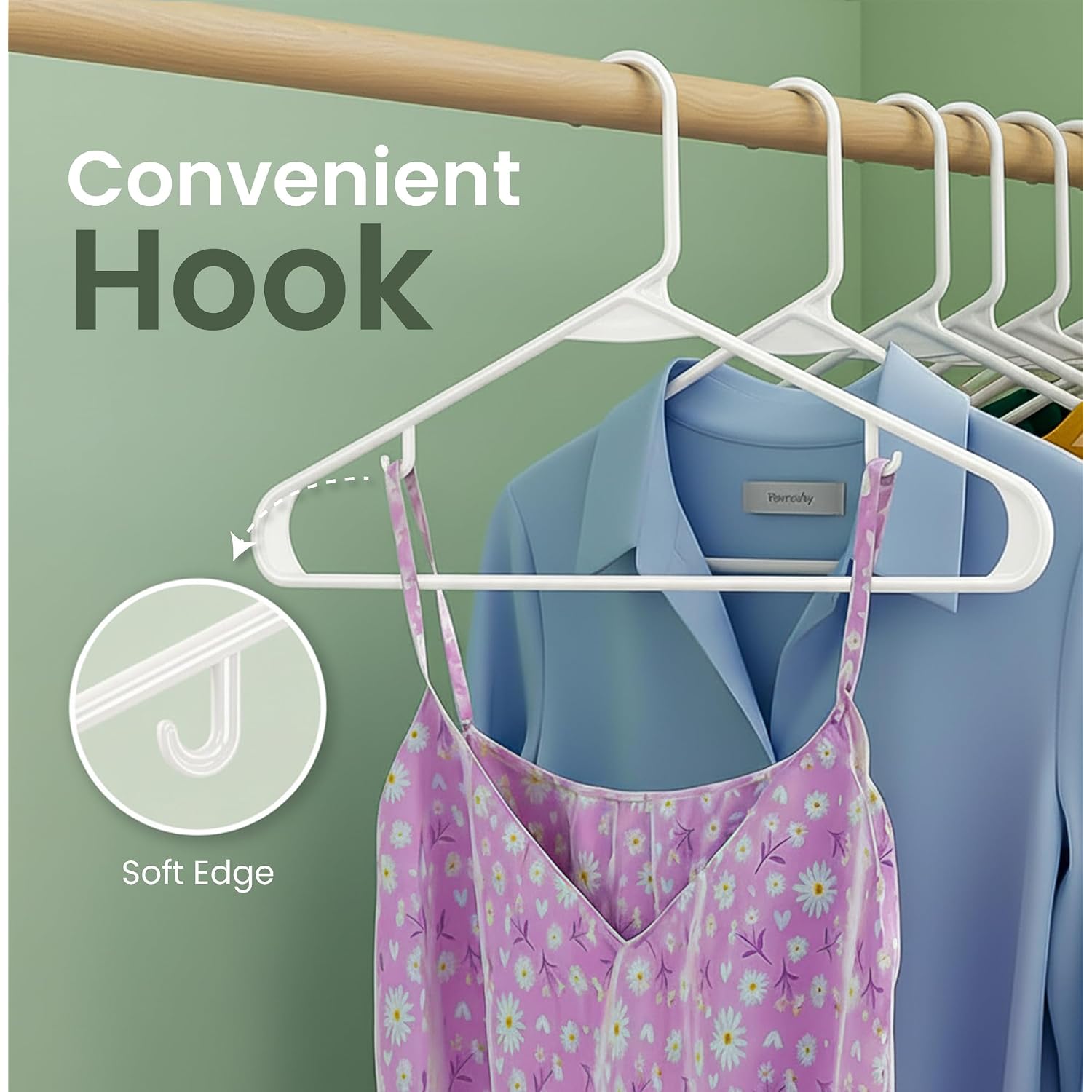 Utopia Home Plastic Hangers 20 Pack – Built-In Strap Hooks White | Space Saving | Durable & Strong | Closet Organizer | Clothes Hangers | Ideal For Shirts, Pants, Skirts & Coats