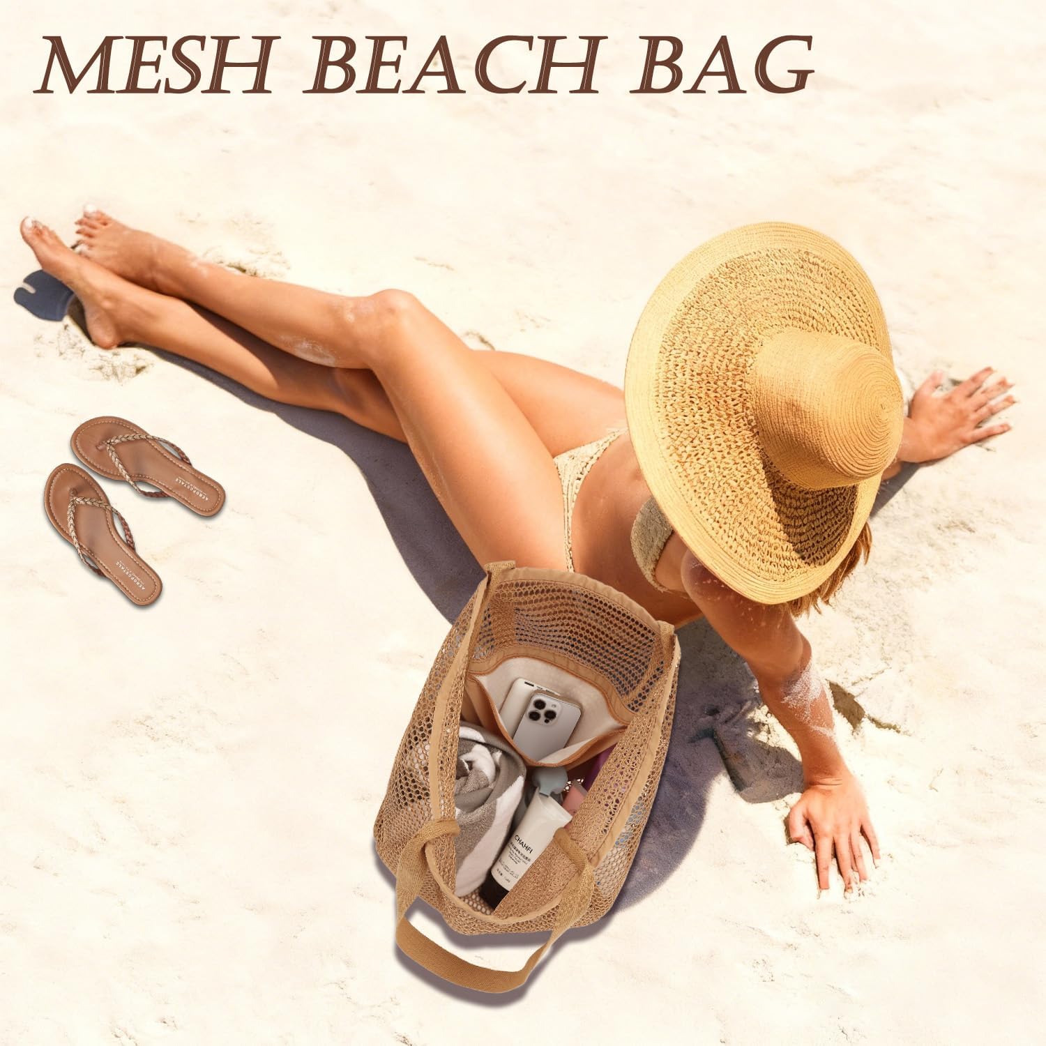 Gyeukham Mesh Beach Tote Bag For Women, Large Pool Bag With Water-Resistant Bottom For Cruise Travel